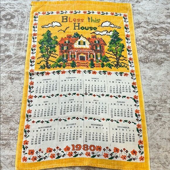 Vintage 1980 Calendar Tea towel - Picture 1 of 4
